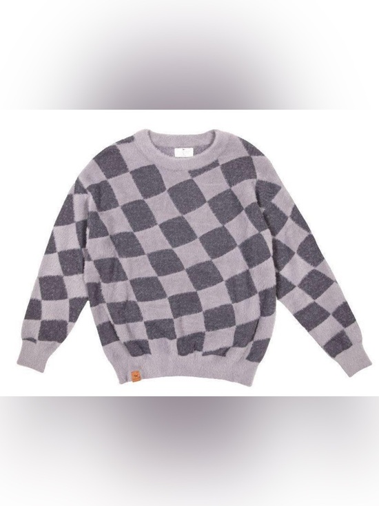 Simply Southern Sweaters - Simply Southern Gray Checkered Fuzzy Sweater Size Medium